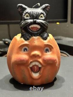 Vintage Halloween Jack O Lantern Choir Boy Black Cat 5.5 Wax Figure RARE