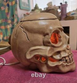 Vintage Halloween Large Skull With 3 Blinking Lights-RARE-Skeleton Bone Decor