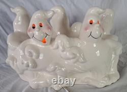 Vintage Halloween Light Up Ceramic 5 Ghosts Jack Lantern Rare Lamp