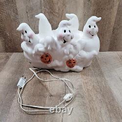 Vintage Halloween Light Up Ceramic 5 Ghosts Jack Lantern Rare Lamp 13x9 Works