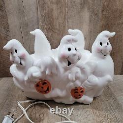 Vintage Halloween Light Up Ceramic 5 Ghosts Jack Lantern Rare Lamp 13x9 Works