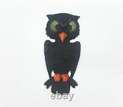 Vintage Halloween Owl on Branch Germany Embossed Cardboard 1940s 1960s RARE