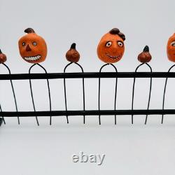 Vintage Halloween Paper Mache Pumpkin Fence Figurine RARE