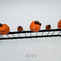 Vintage Halloween Paper Mache Pumpkin Fence Figurine RARE