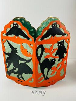 Vintage Halloween RARE 30s Beistle Paper Lantern Bat Witch Black Cat NICE Diecut