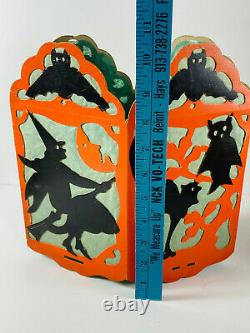Vintage Halloween RARE 30s Beistle Paper Lantern Bat Witch Black Cat NICE Diecut
