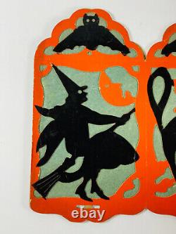 Vintage Halloween RARE 30s Beistle Paper Lantern Bat Witch Black Cat NICE Diecut