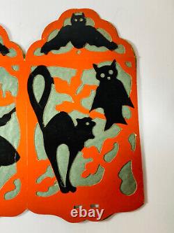 Vintage Halloween RARE 30s Beistle Paper Lantern Bat Witch Black Cat NICE Diecut