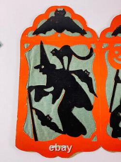 Vintage Halloween RARE 30s Beistle Paper Lantern Bat Witch Black Cat NICE Diecut