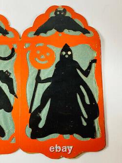 Vintage Halloween RARE 30s Beistle Paper Lantern Bat Witch Black Cat NICE Diecut