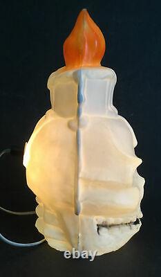Vintage Halloween Skeleton Skull Candle Blow Mold With Light & Cord ULTRA RARE