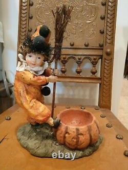 Vintage Halloween Style Bethany Lowe Girl with Broom Pumpkin Container RARE