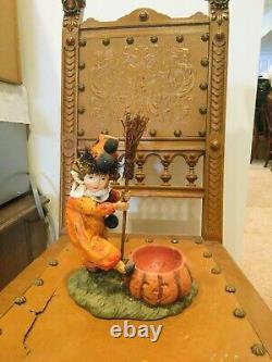 Vintage Halloween Style Bethany Lowe Girl with Broom Pumpkin Container RARE