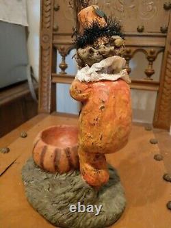 Vintage Halloween Style Bethany Lowe Girl with Broom Pumpkin Container RARE