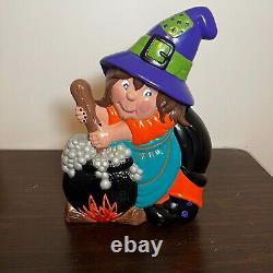 Vintage Halloween Witch & Cauldron Porcelain Figural Lamp Antique RARE