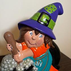 Vintage Halloween Witch & Cauldron Porcelain Figural Lamp Antique RARE