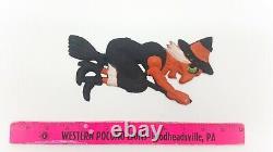 Vintage Halloween Witch on Broom Germany Embossed Cardboard 1940s 1960s RARE