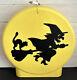 Vintage Halloween Yellow Moon Blow Mold Flying Witch & Cat Sun Hill 21x20 Rare