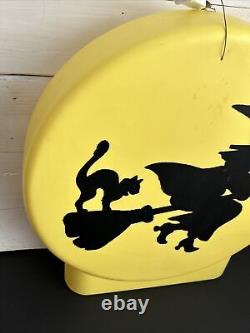 Vintage Halloween Yellow MOON BLOW MOLD Flying Witch & Cat Sun Hill 21x20 RARE