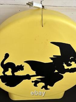 Vintage Halloween Yellow MOON BLOW MOLD Flying Witch & Cat Sun Hill 21x20 RARE
