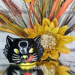 Vintage LUCKY Black Cat Plastic WALL POCKET Cup 1950s Halloween Gothic RARE