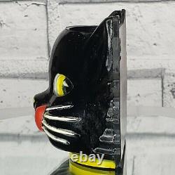 Vintage LUCKY Black Cat Plastic WALL POCKET Cup 1950s Halloween Gothic RARE