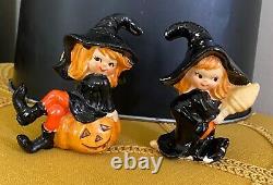 Vintage Lefton Japan Halloween Witch Girls Salt & Pepper Shakers Rare HTF