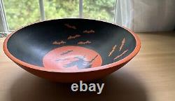 Vintage Lindt Wood Halloween Bowl with Witches And Bats Extremely Rare