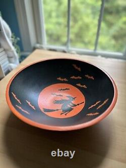 Vintage Lindt Wood Halloween Bowl with Witches And Bats Extremely Rare