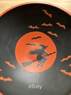 Vintage Lindt Wood Halloween Bowl with Witches And Bats Extremely Rare