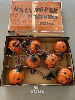 Vintage Noma Hard Plastic Rare Halloween Pumpkin Witch Light Set In Original Box