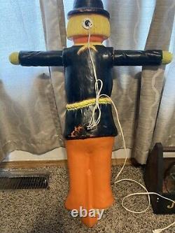 Vintage Orange Standing Scarecrow with Scarf Lighted Halloween Blow Mold 35 RARE