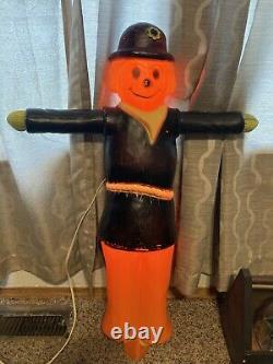 Vintage Orange Standing Scarecrow with Scarf Lighted Halloween Blow Mold 35 RARE