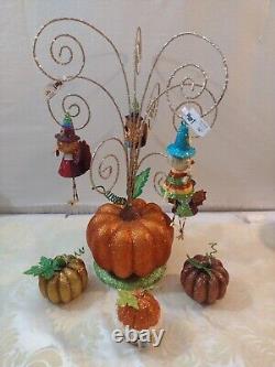 Vintage Pier 1 Imports Glitter Pumpkin Ornament Tree With 7 Rare Ornaments