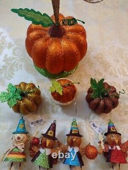 Vintage Pier 1 Imports Glitter Pumpkin Ornament Tree With 7 Rare Ornaments