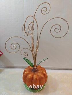 Vintage Pier 1 Imports Glitter Pumpkin Ornament Tree With 7 Rare Ornaments