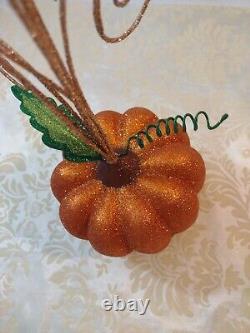 Vintage Pier 1 Imports Glitter Pumpkin Ornament Tree With 7 Rare Ornaments