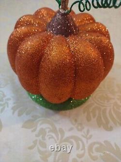 Vintage Pier 1 Imports Glitter Pumpkin Ornament Tree With 7 Rare Ornaments