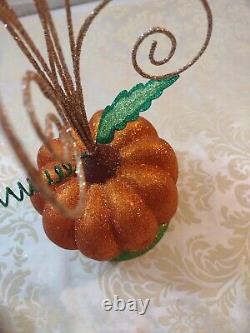 Vintage Pier 1 Imports Glitter Pumpkin Ornament Tree With 7 Rare Ornaments