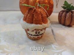 Vintage Pier 1 Imports Glitter Pumpkin Ornament Tree With 7 Rare Ornaments