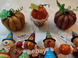 Vintage Pier 1 Imports Glitter Pumpkin Ornament Tree With 7 Rare Ornaments