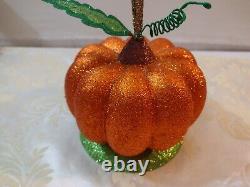 Vintage Pier 1 Imports Glitter Pumpkin Ornament Tree With 7 Rare Ornaments