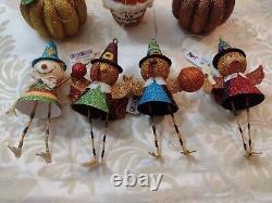 Vintage Pier 1 Imports Glitter Pumpkin Ornament Tree With 7 Rare Ornaments