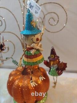 Vintage Pier 1 Imports Glitter Pumpkin Ornament Tree With 7 Rare Ornaments