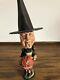 Vintage Poli-woggs Folk Art Halloween Witch Holding A Pumpkin This Is Rare