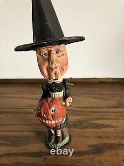 Vintage Poli-Woggs Folk Art Halloween Witch Holding A Pumpkin This is Rare