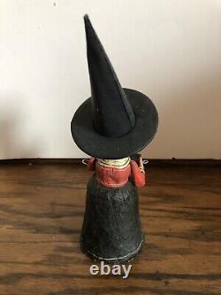 Vintage Poli-Woggs Folk Art Halloween Witch Holding Black Cat pail Rare