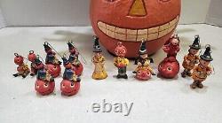 Vintage Poliwoggs Halloween Witch Folk Art Feather Tree + 12 Ornaments Rare