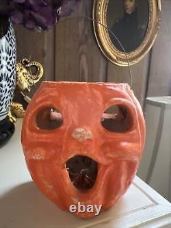 Vintage RARE 2 SIDED Paper Mache Pulp Halloween Jack-O'-Lantern Candy Container