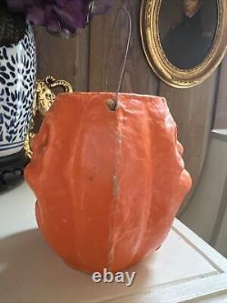 Vintage RARE 2 SIDED Paper Mache Pulp Halloween Jack-O'-Lantern Candy Container